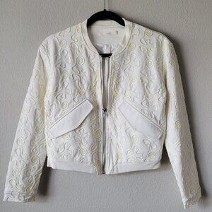 Beautiful women's textured 3D floral pattern bomber jacket